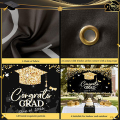 Graduation Decorations 2026 – Black and Gold Graduation Backdrop and Congrats Gr