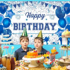Blue Birthday Party Decorations Large Blue and White Birthday Banner for Men