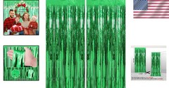 2 Pack Green Metallic Tinsel Curtains 3.28×6.56′ Shimmering Party Backdrop Do…