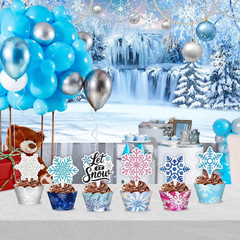 48PCS Snowflake Themed Birthday Party Decorations | 24PCS Cupcake Toppers & 24PC