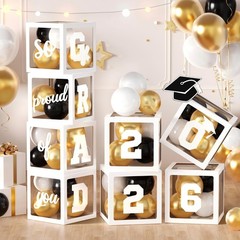 2026 Graduation Party Decorations, 4Pcs White Boxes with 30Pcs Black White Go…