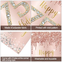 75th Birthday Decorations Door Banner 72.8 x 35.4 inches, Pink Rose Gold
