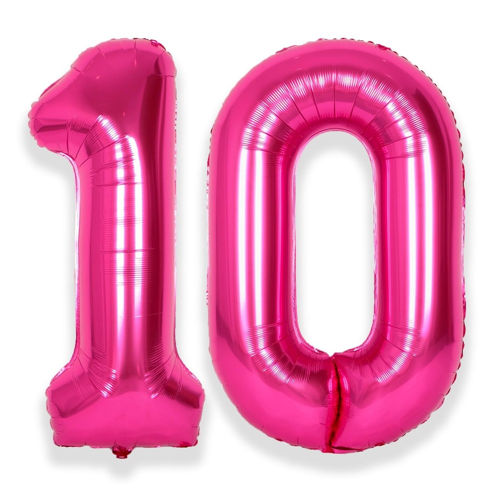 40 Inch Hot Pink Large 10 Balloon Numbers Big Foil Helium Number Balloons 0-9…