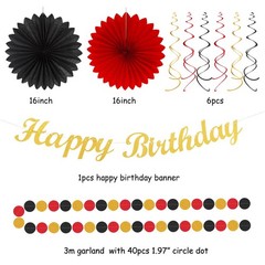 Red-Black Gold Casino-Theme Birthday Party-Decorations – 21pcs Happy Banner,G…
