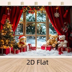 Christmas Window Backdrop Gifts Snow 2D Flat Photography Background Holiday ◐
