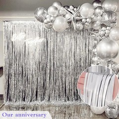 4 Pack Silver Foil Fringe Backdrop Curtains 39.4×78.8in – Metallic Tinsel Stream