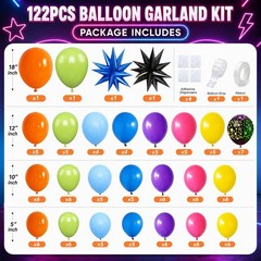 Neon Balloon Arch Kit, 122Pcs Bright Orange Green Blue Hot Pink Yellow Purple…