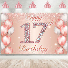 Happy 17Th Birthday Rose Gold Banner Cheers to 17 Years Old Backdrop Confetti Ba