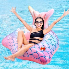 Inflatable Pool Float Mermaid Tail Pool Floating Chair 45“ with Cup Holders, …