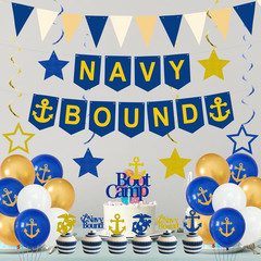 Navy Party Decorations, Blue White Military Themd Banner, Farewell Party Welcome