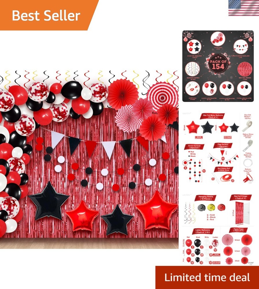 154-Piece Red and Black Decorations Set – Ideal for Elegant Celebrations