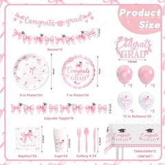 2026 Graduation Decorations – 214 Pcs Pink Bow Congrats Grad Party Decoration…