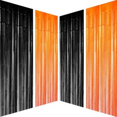 Black Orange Metallic Tinsel Foil Fringe Curtains – Halloween Graduation Part…