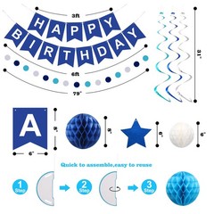 meowtastic Birthday Decorations Happy Birthday Banner with Honeycomb Balls 16pcs