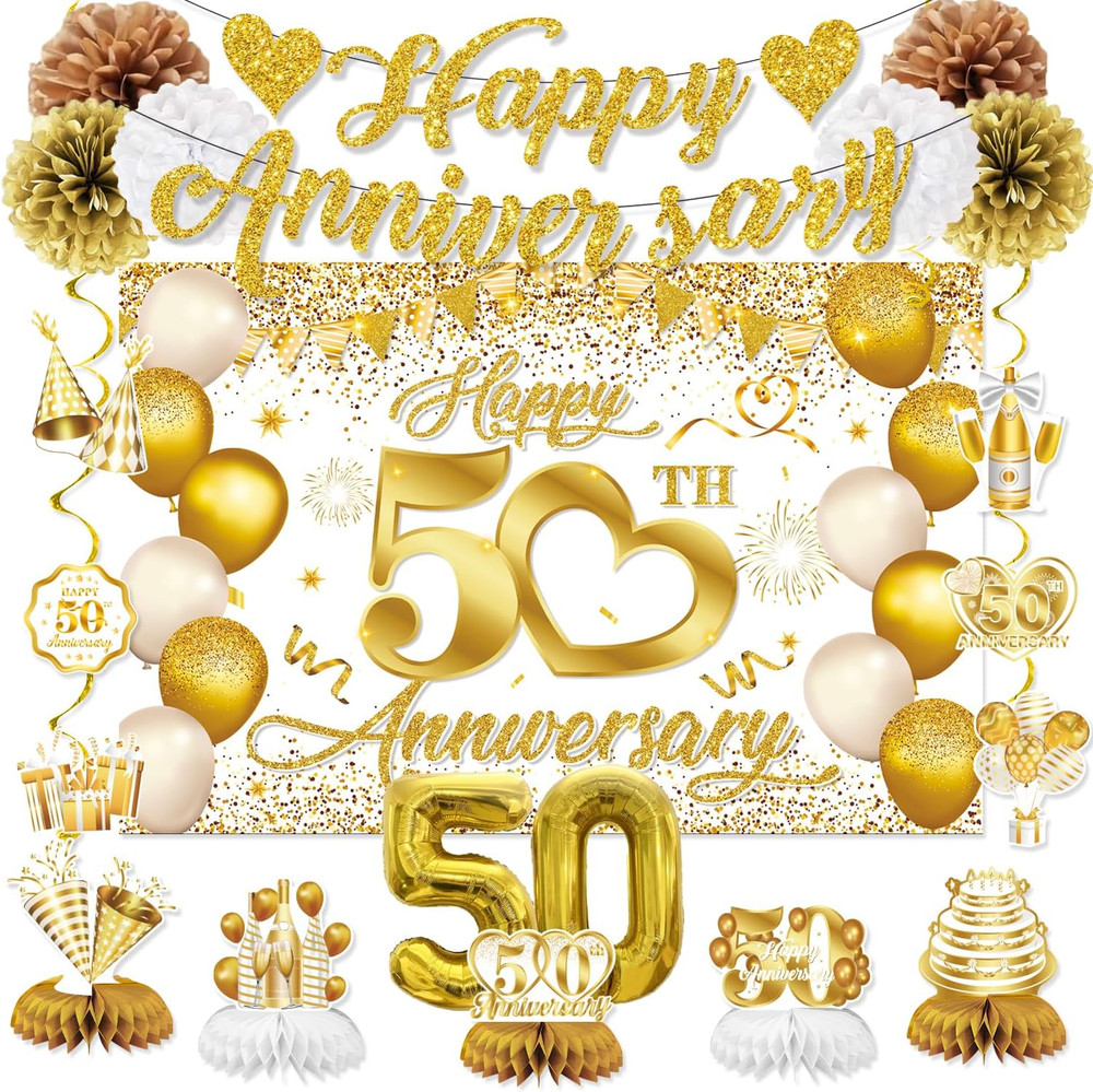 50Th Anniversary Decorations, White Gold 50Th Wedding Anniversary Decorations- B