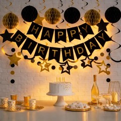 Birthday Banner Decorations with Honeycomb Balls, Stars, Circle Dots Garland …