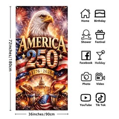 America 250th Anniversary Door Cover Flag 1776-2026 Patriotic Banner 4th of July