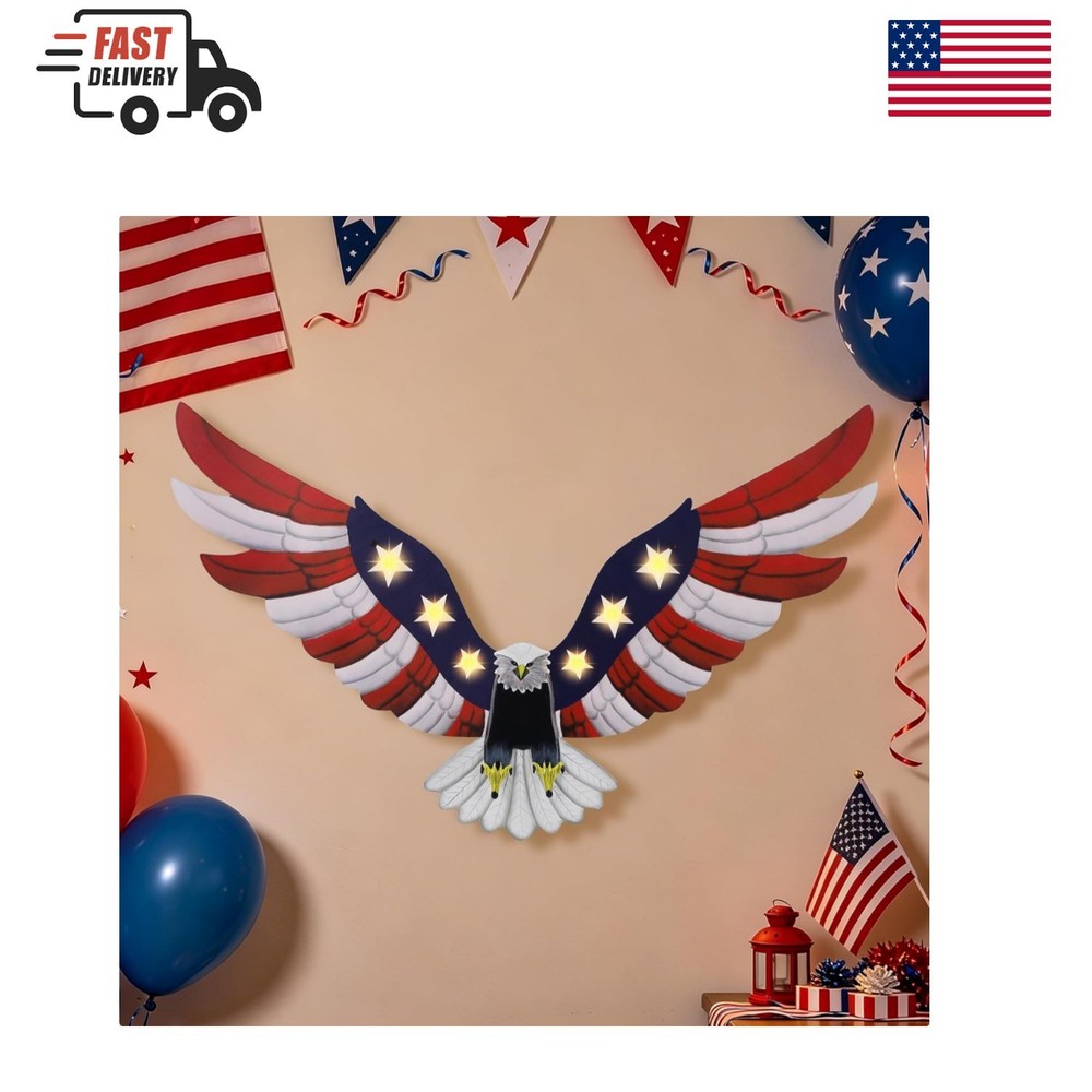 Heavy-Duty Lighted American Eagle Wall Art for 4th of July Outdoor Festivities