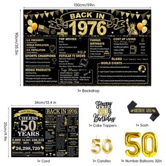 50th Birthday Decorations for Men, Black Gold Back