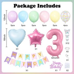 3rd Decoration for Girls,Easter Pastel Rainbow Macaron 3rd Balloon Number 3 B…
