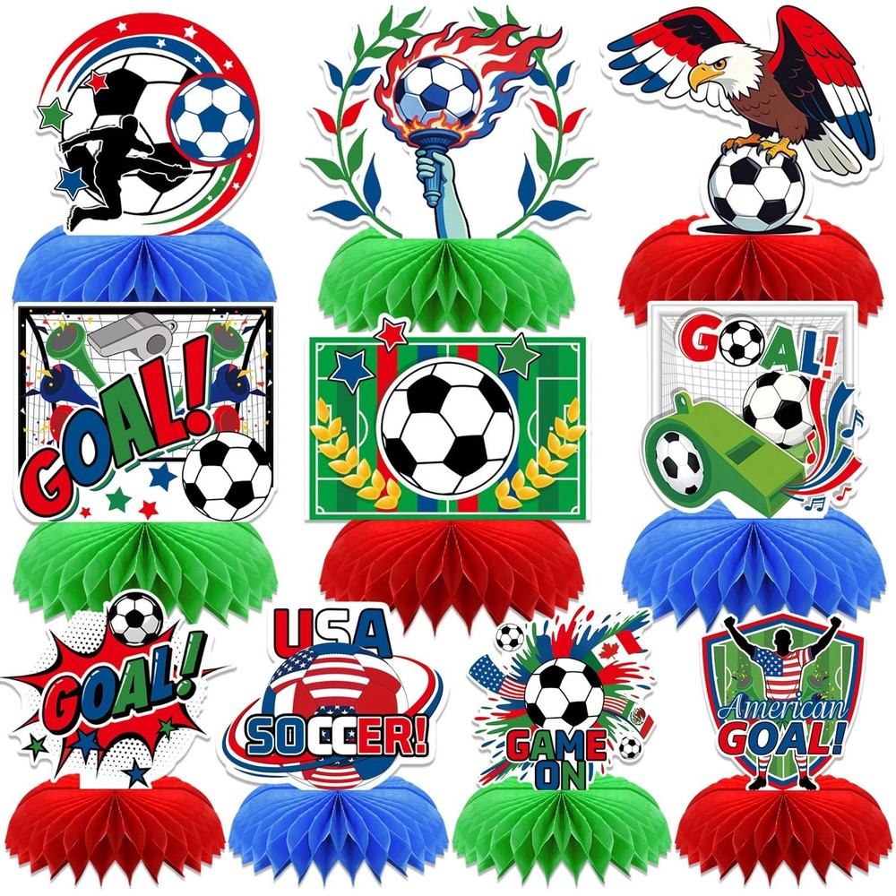World Soccer Party Decoration 2026, 10PCS Soccer Honeycomb Centerpieces for T…