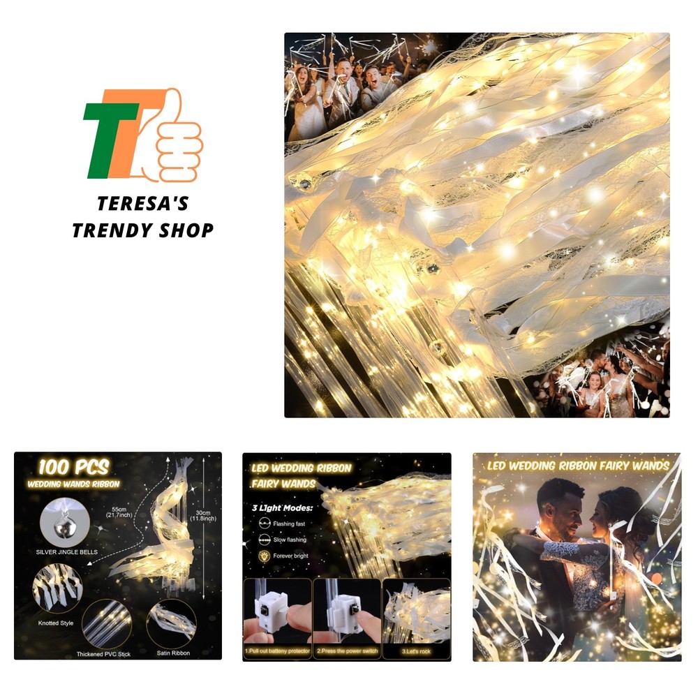 100PCS Light up Wands for wedding, Wedding Wands Streamers with 3 Colorful Fl…
