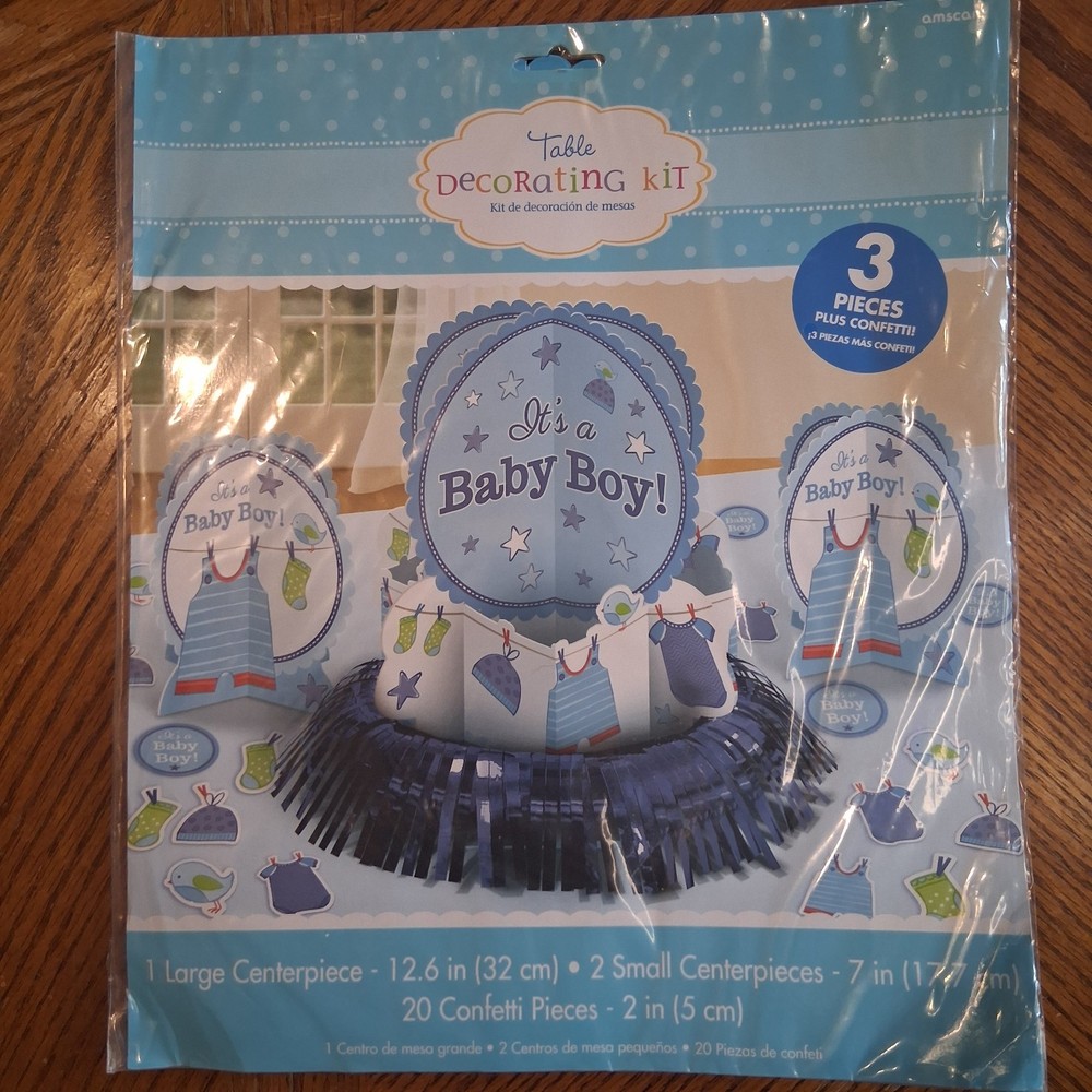 Baby Boy Table Decorating Kit 3 Pc Set Tabletop Party Supplies Blue