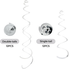 24 PCS Silver Foil Hanging Swirl, Sparkle Ceiling Hanging Decorations, Plastic S