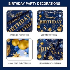 Blue and Gold Happy Birthday Decorations for Men,Birthday Banner, 70pcs