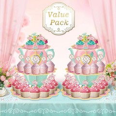 2 Pack Tea Party Cupcake Stands Birthday Decorations: 3-Tier Floral Colorful
