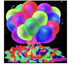 120~Mega-L Glow in the Dark Party Supplies, UV Neon Balloons, 12″ round Mult