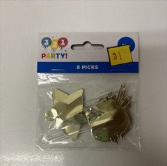 Gold Unicorn and Star Foil Picks 321 Party 8 Count