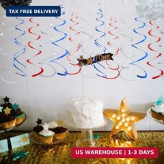 MOWO Silver Blue and Red Foil Swirl Hanging Decoration for 4th July Independence