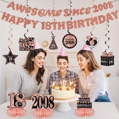 11Pcs Rose Gold 18th Birthday Decorations Kit – Happy 18th Banner, Centerpieces