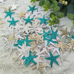 Glitter Starfish Confetti 150 PCS Teal Gold Silver for Beach Party Decor