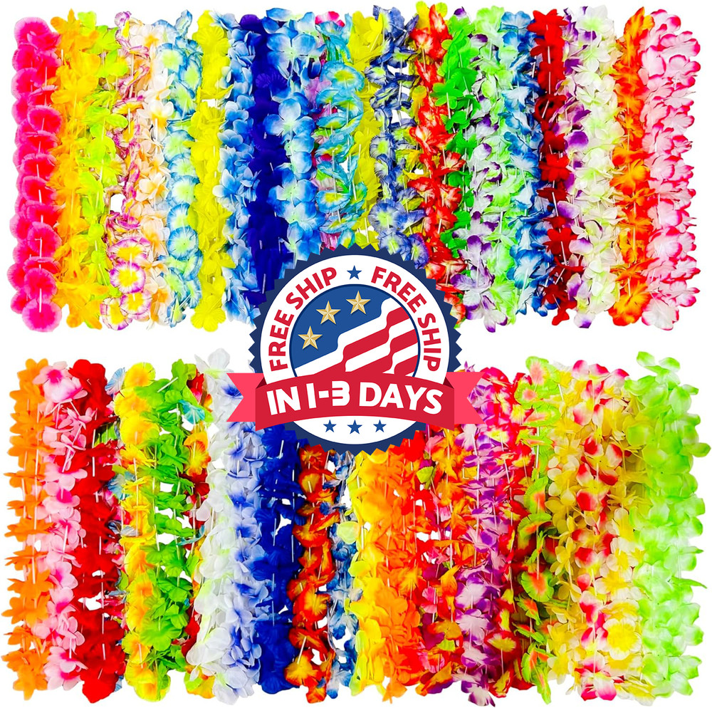 50PCS Collar de flores para decoración de fiesta de Lei hawaiano,vacaciones