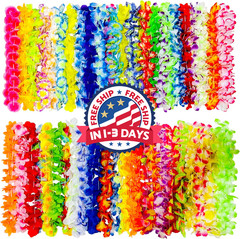 50PCS Collar de flores para decoración de fiesta de Lei hawaiano,vacaciones