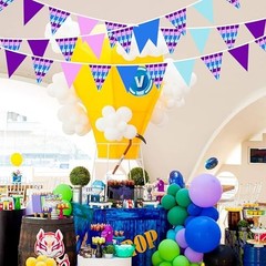 32Ft Video Games Party Decorations Purple Pink Blue Theme Fabric Banner Llama