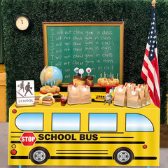 6Ft Back to School Bus Tablecloth Decorations: Welcome First Day of Party Table