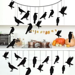 40pcs Glitter Black Crow Halloween Decorations Bird Raven Hanging