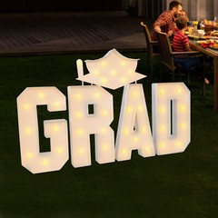 GRAD Graduation LED Lighted Letters with Cap Sign for Party Decor, Photo Props