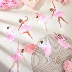 2 Pcs Ballerina Dancer Banner Ballet Dancing Hanging Garland Pink Ballerina P…