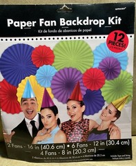 Amscan 12 Piece Multi-Colored Paper Fan Photo booth Backdrop Kit
