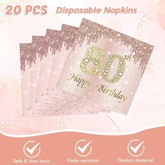 Celebrate in Style – 41Pcs Rose Gold 80th Birthday Tableware for Elegant Events