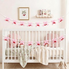 2-Pack 8ft Pink Cherry Bow Felt Garland, Coquette Aesthetic Nursery Decor, Ha…