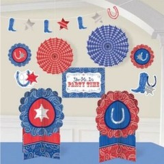 Western Party Room Decorating Kit 10 Pieces Cowboy Boot Birthday Farm Red/Blue