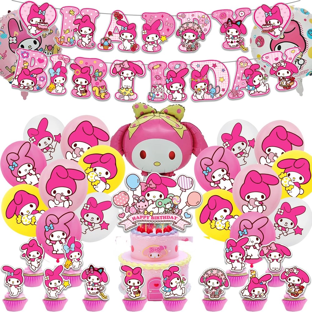 Melody Birthday Party Decorations, Kawaii Cartoon Party Supplies with Banner,…