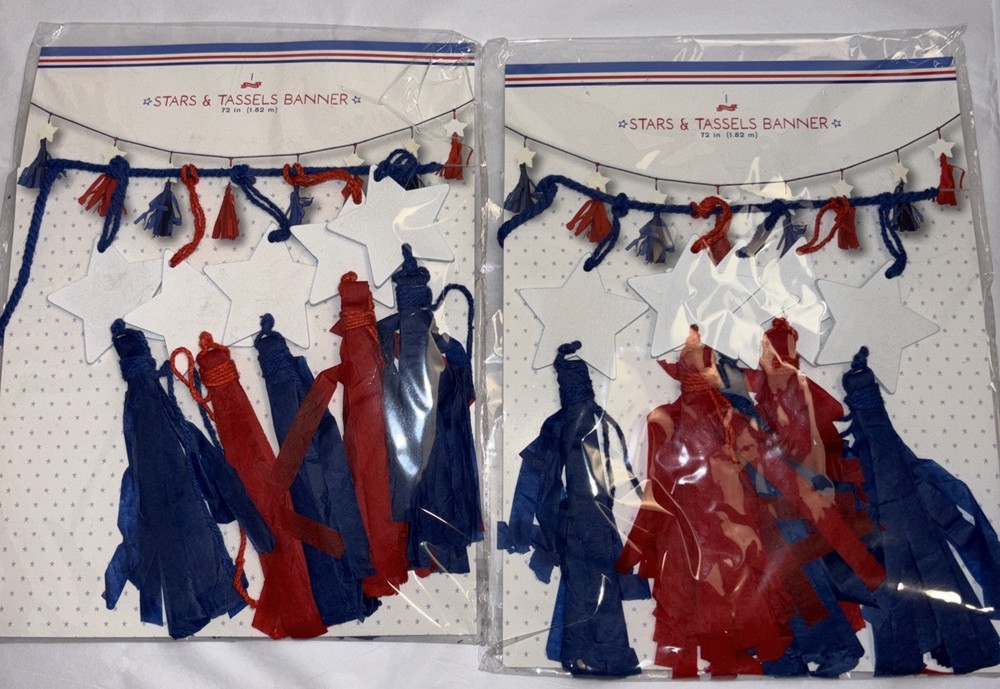 Centennial July 4th Patriotic Decorations 2 Pack Target Paper Star & Tassels NEW