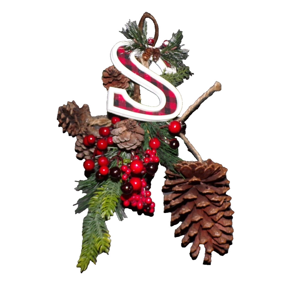 Plaid S Pinecone pine tree Hanging 16″ Deco Christmas Front Door Hanger CLtb
