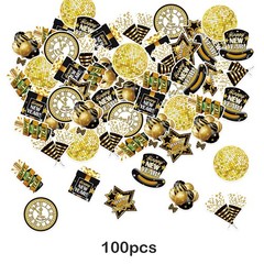 Happy New Year Party Decorations 2026 Glitter Confetti Black Gold 100 PCS